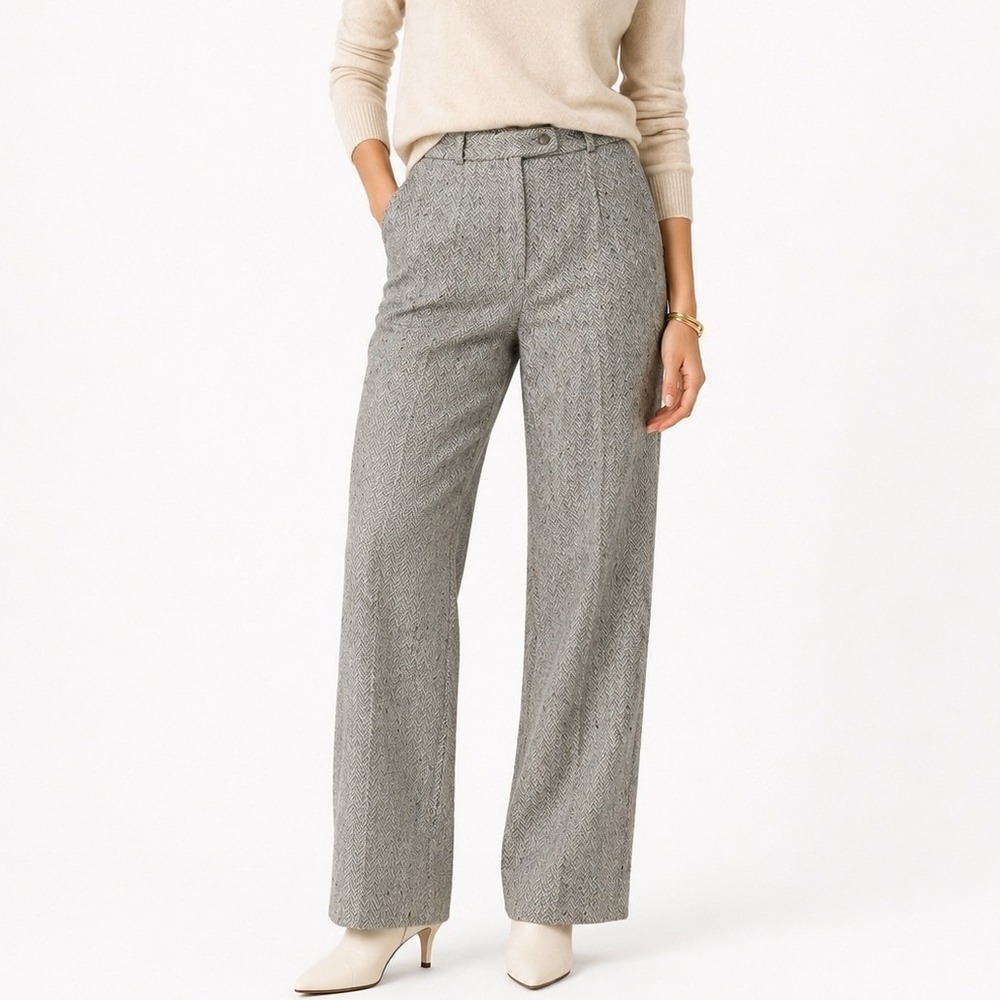 Weekend Max Mara Trousers Herringbone Virgin Wool Straight Leg Blue Gray 4